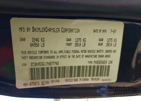 2007 Chrysler 300 Touring from USA, damaged, VIN 2C3KA53G17H877702